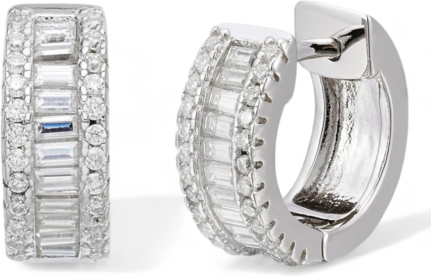 12mm Moissanite Baguette Hoops Earring Set - 925 Sterling Silver & 14k Gold, Hypoallergenic Earrings for Women & Men