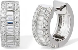 12mm Moissanite Baguette Hoops Earring Set - 925 Sterling Silver & 14k Gold, Hypoallergenic Earrings for Women & Men