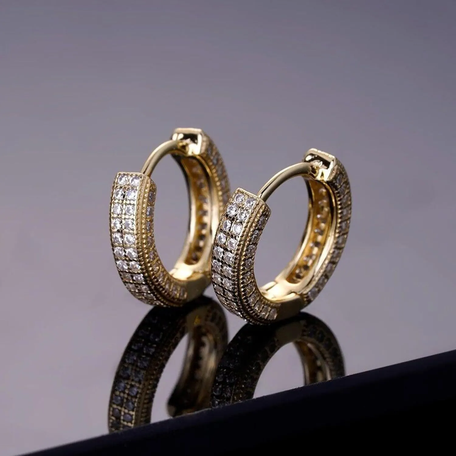 12mm Moissanite Iced Out Huggie Hoops Earrings Set -14k Gold & White Gold Hypoallergenic Everyday Earrings for Women & Men