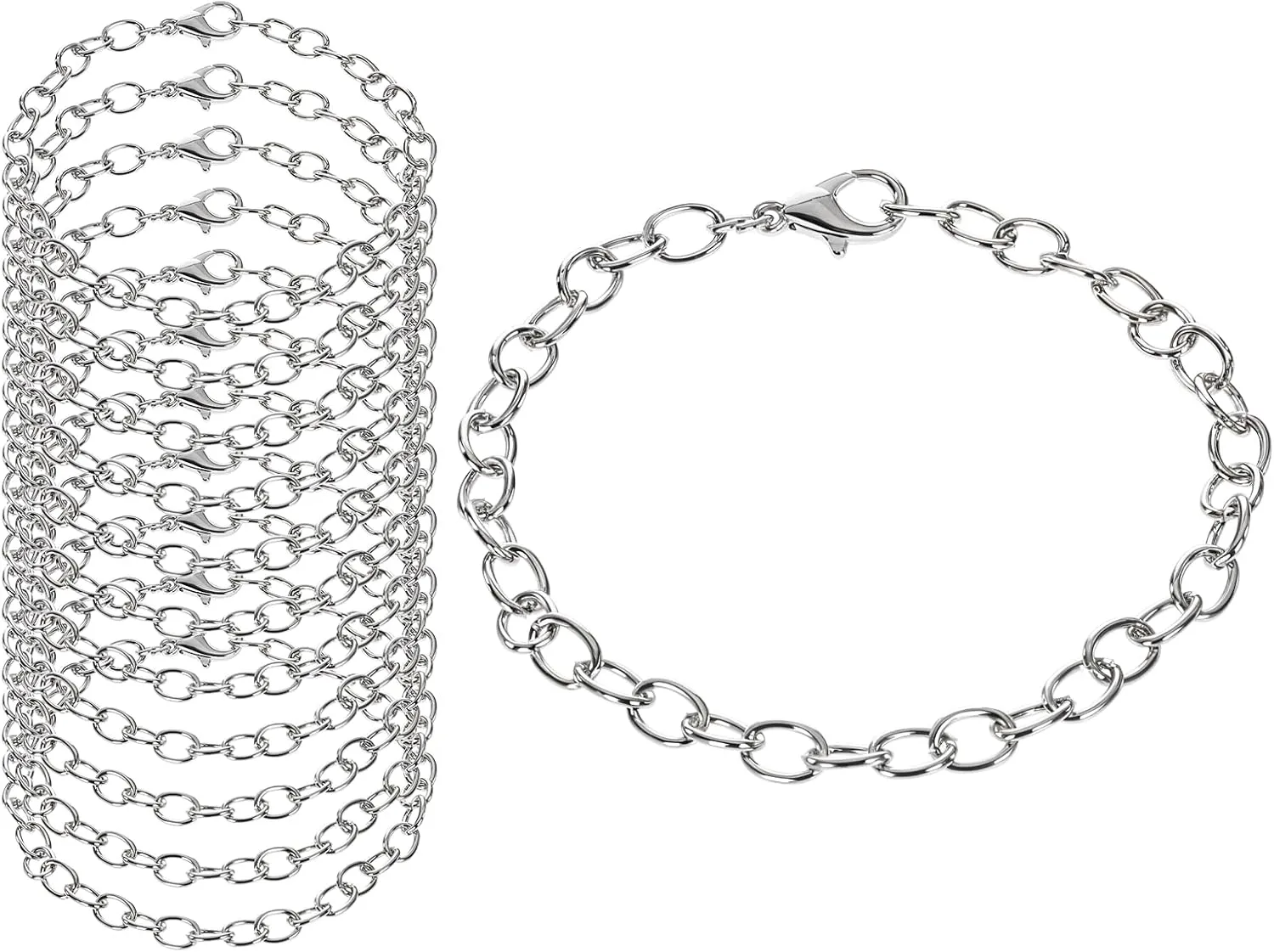 12pcs Silver Bracelet for Women Trendy Stainless Steel Curb Chain Bracelet Width Cuban Link Chain Bracelet Set Bracelet Chains Charm Minimalist Jewelry Bracelet Making for Men Women