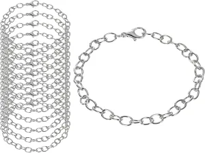 12pcs Silver Bracelet for Women Trendy Stainless Steel Curb Chain Bracelet Width Cuban Link Chain Bracelet Set Bracelet Chains Charm Minimalist Jewelry Bracelet Making for Men Women