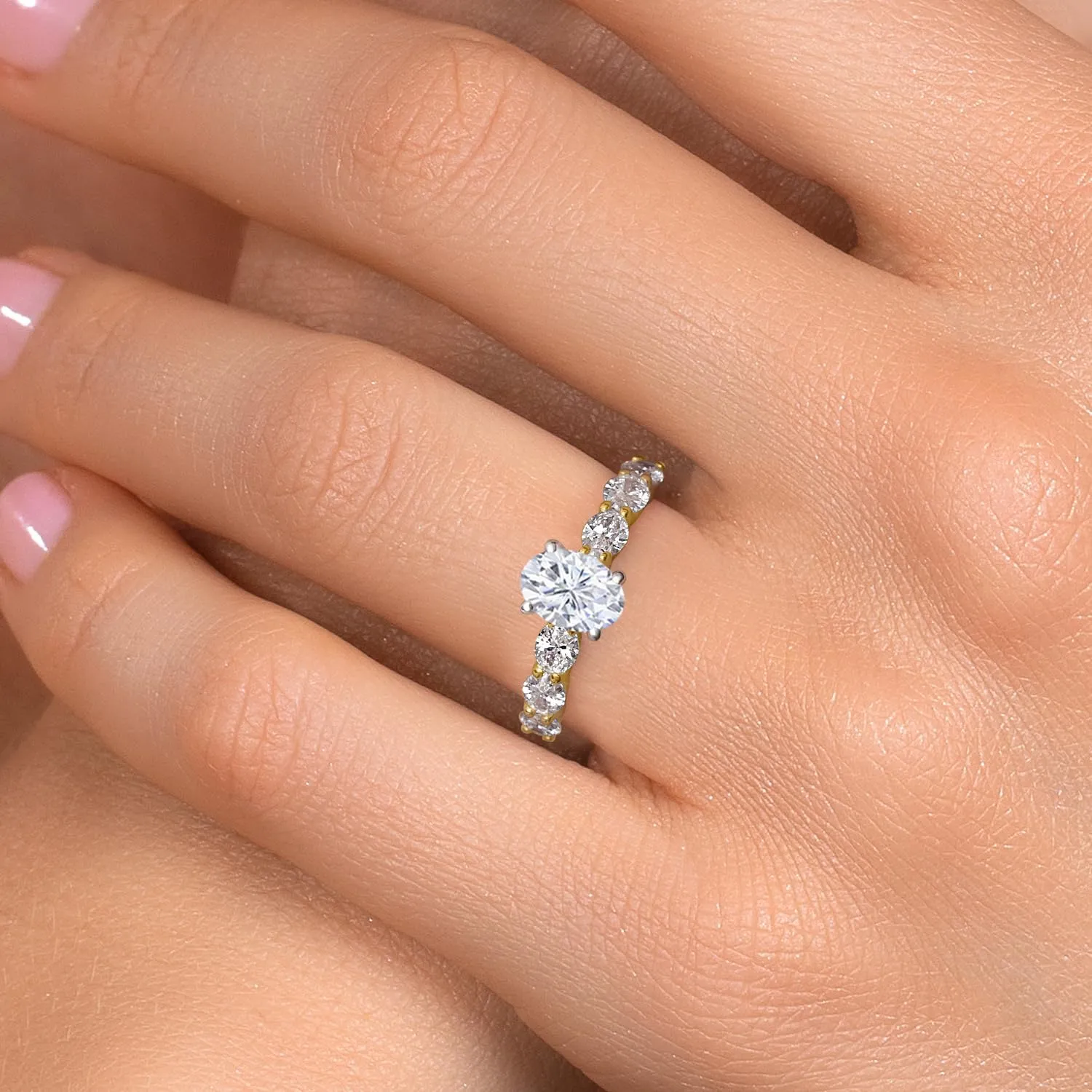 14K 2 Tone Gold Forever One Moissanite From Charles & Colvard and Lab Grown Diamond Engagement Ring For Women | 1.80 Cttw | Oval 7X5MM | Available in Size 5,6,7,8,9