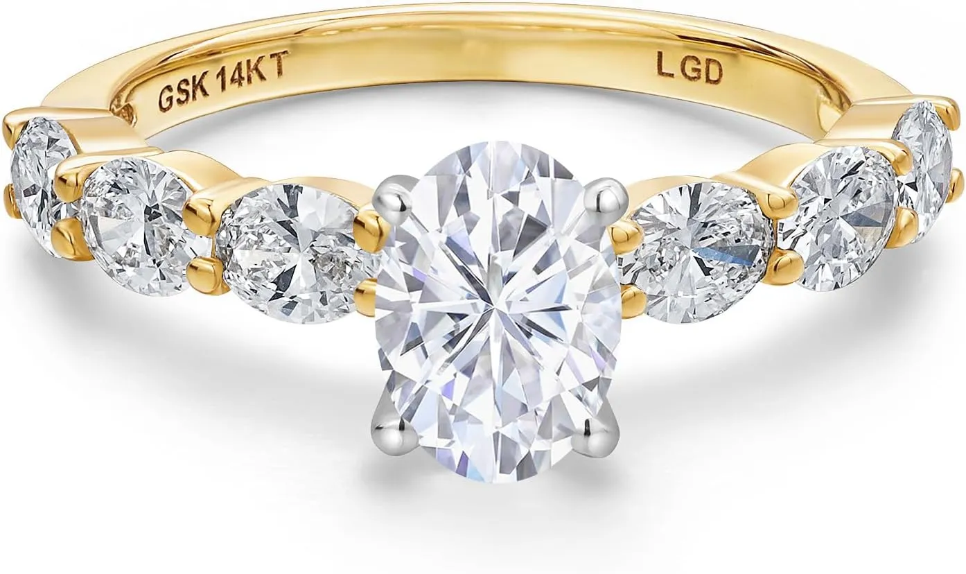 14K 2 Tone Gold Forever One Moissanite From Charles & Colvard and Lab Grown Diamond Engagement Ring For Women | 1.80 Cttw | Oval 7X5MM | Available in Size 5,6,7,8,9