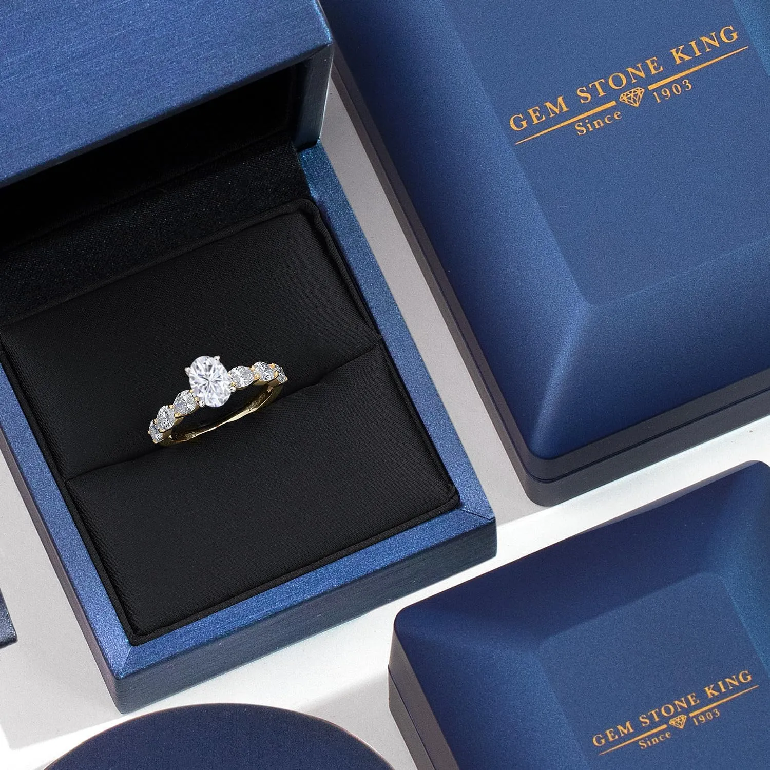 14K 2 Tone Gold Forever One Moissanite From Charles & Colvard and Lab Grown Diamond Engagement Ring For Women | 1.80 Cttw | Oval 7X5MM | Available in Size 5,6,7,8,9
