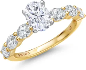 14K 2 Tone Gold Forever One Moissanite From Charles & Colvard and Lab Grown Diamond Engagement Ring For Women | 1.80 Cttw | Oval 7X5MM | Available in Size 5,6,7,8,9