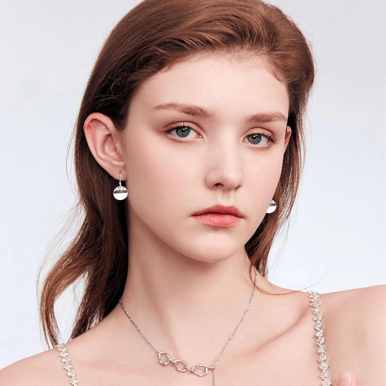 14K Gold Dangle Earrings for WomenLightweight Circle Disc Coin Geometric Flat Brushed Drop Earrings, Hypoallergenic Leverback Earrings S925 Jewelry