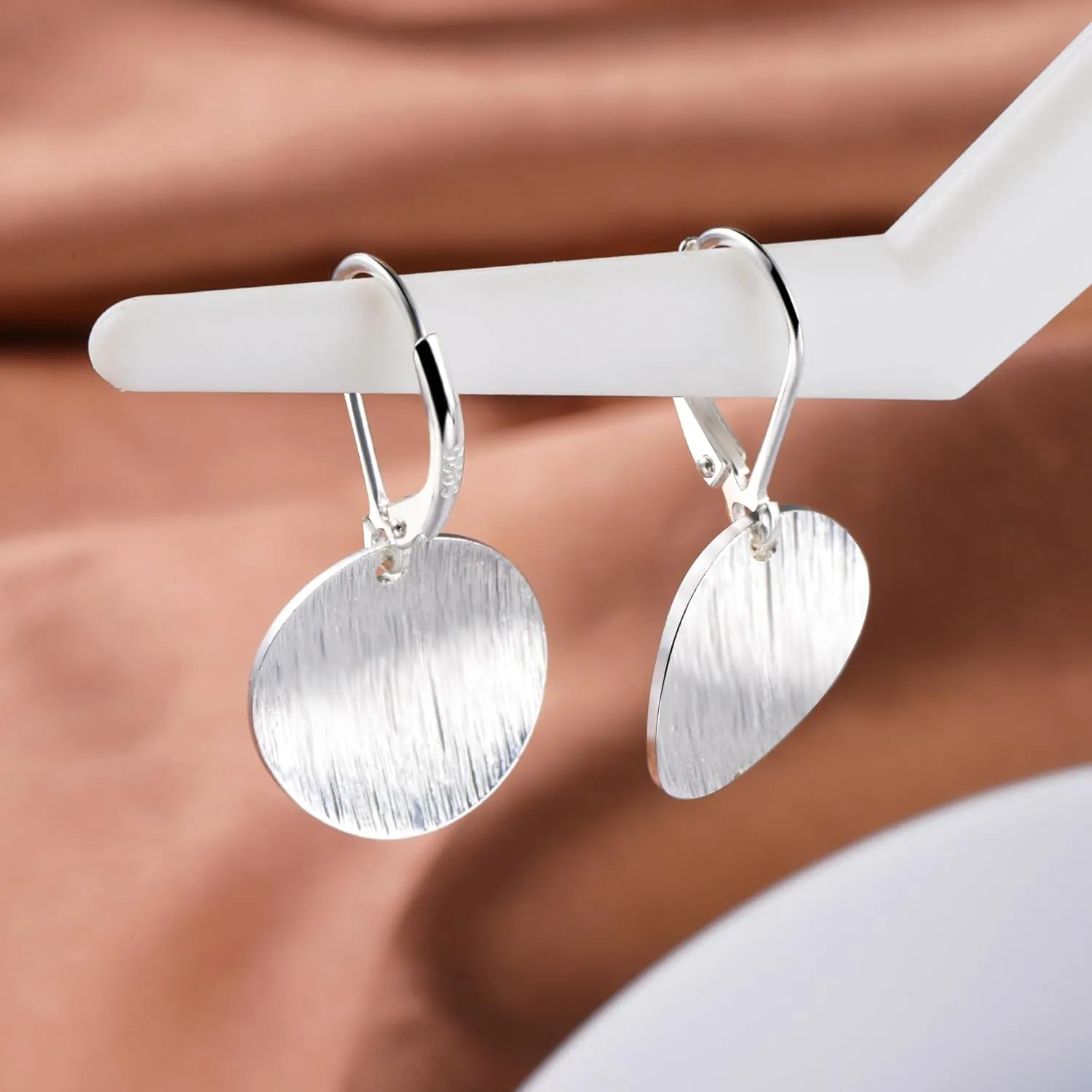 14K Gold Dangle Earrings for WomenLightweight Circle Disc Coin Geometric Flat Brushed Drop Earrings, Hypoallergenic Leverback Earrings S925 Jewelry