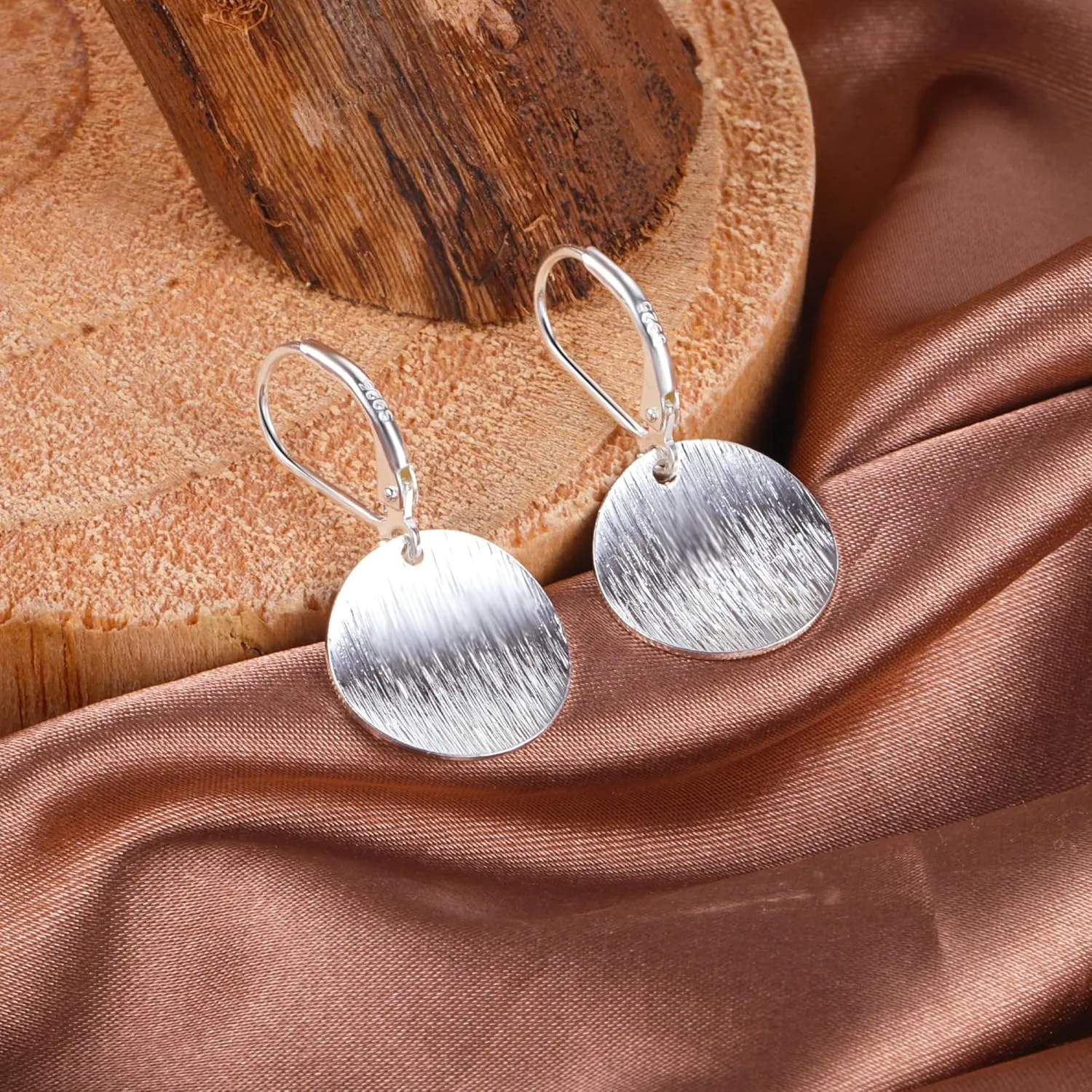 14K Gold Dangle Earrings for WomenLightweight Circle Disc Coin Geometric Flat Brushed Drop Earrings, Hypoallergenic Leverback Earrings S925 Jewelry