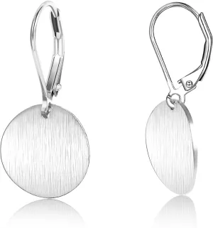 14K Gold Dangle Earrings for WomenLightweight Circle Disc Coin Geometric Flat Brushed Drop Earrings, Hypoallergenic Leverback Earrings S925 Jewelry