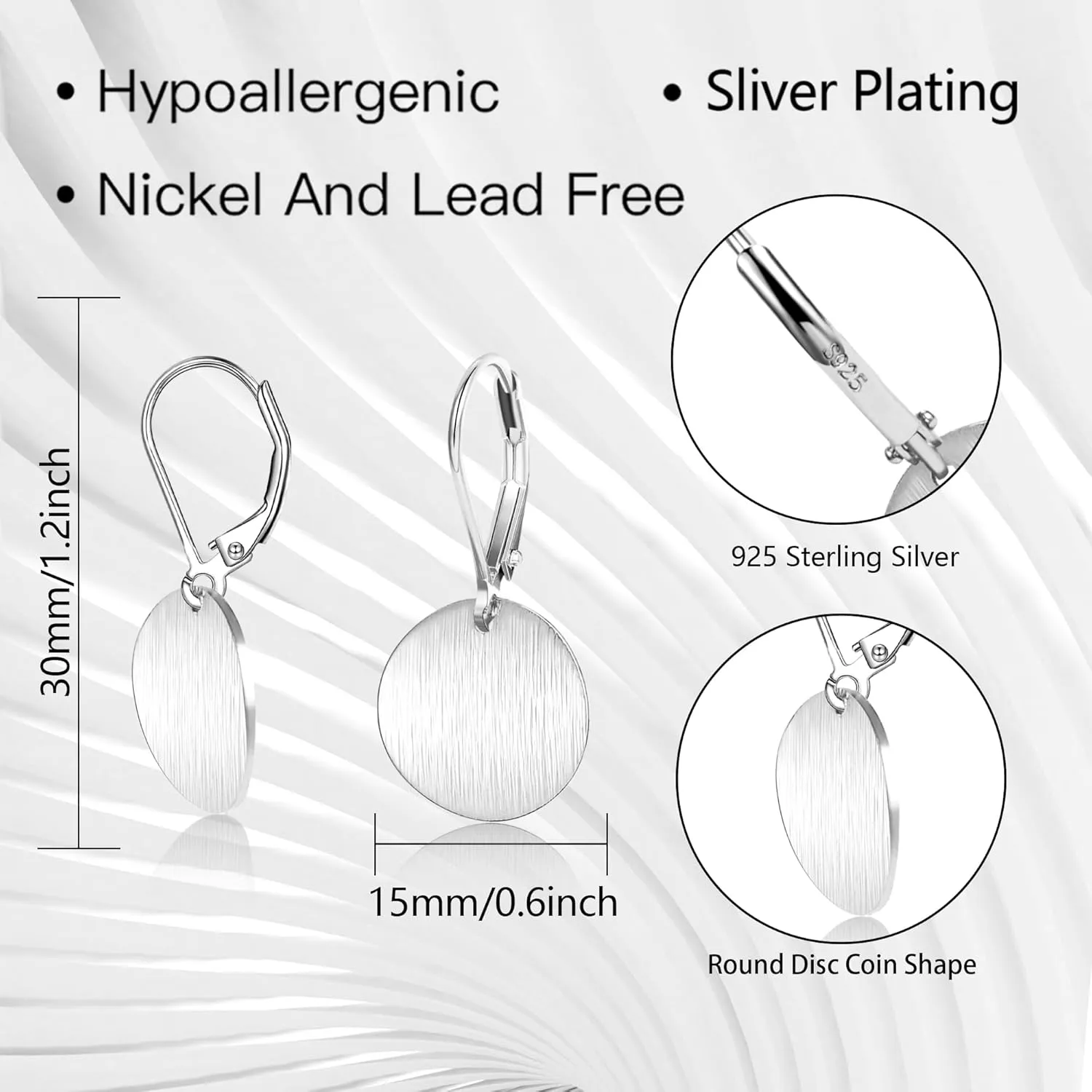 14K Gold Dangle Earrings for WomenLightweight Circle Disc Coin Geometric Flat Brushed Drop Earrings, Hypoallergenic Leverback Earrings S925 Jewelry