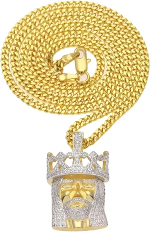 14K Gold Filled Iced Our Jesus Necklace For Women And Men - 925 Sterling Silver 3D Jesus Head Face Pendant Iced Out Chain, Religious Jesus Christ Pendants Jewelry