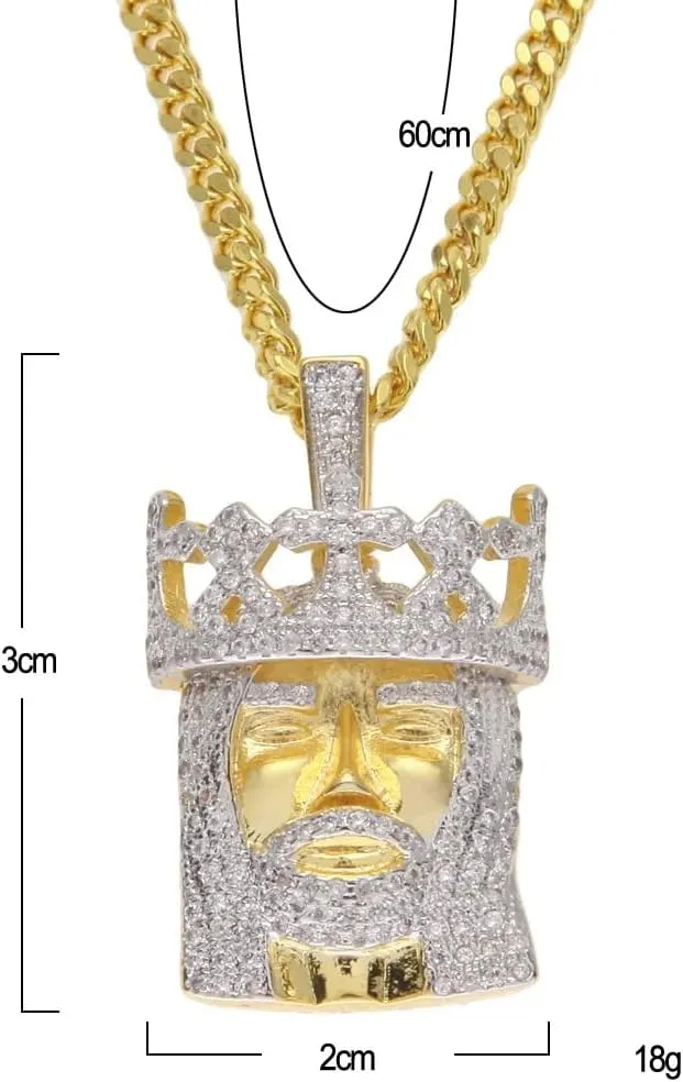 14K Gold Filled Iced Our Jesus Necklace For Women And Men - 925 Sterling Silver 3D Jesus Head Face Pendant Iced Out Chain, Religious Jesus Christ Pendants Jewelry