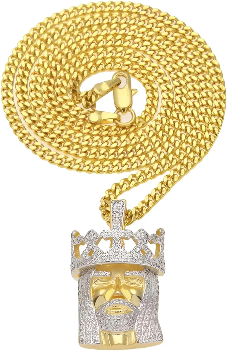 14K Gold Filled Iced Our Jesus Necklace For Women And Men - 925 Sterling Silver 3D Jesus Head Face Pendant Iced Out Chain, Religious Jesus Christ Pendants Jewelry