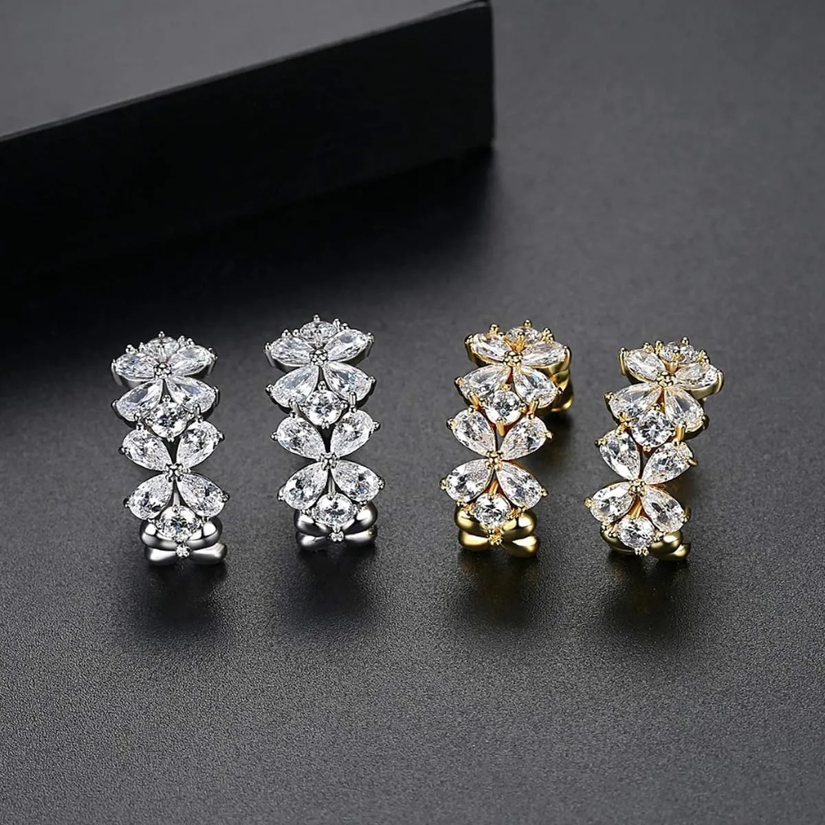 14K Gold Flower Moissanite Open Hoop Earrings, Modern Minimalist Design, Chic Accessory for Women