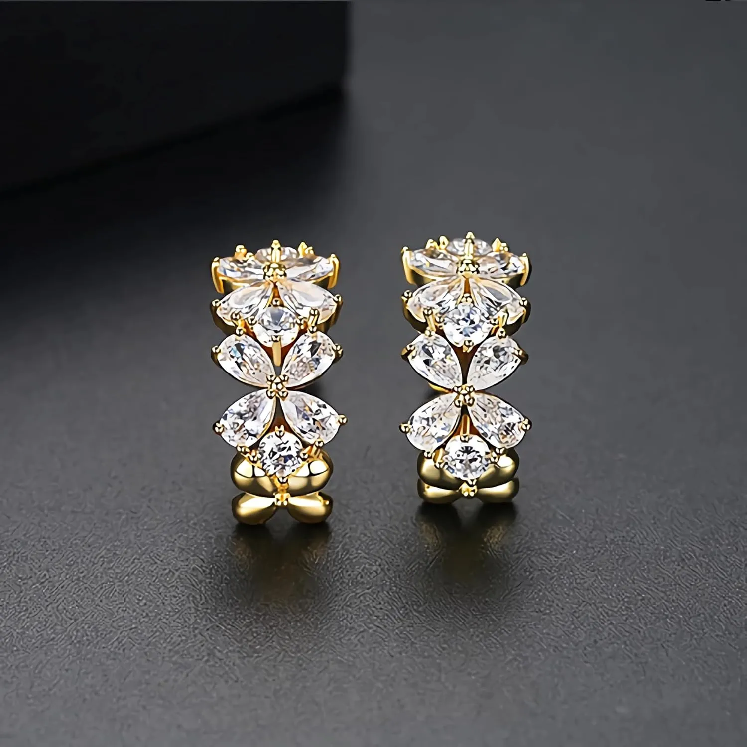 14K Gold Flower Moissanite Open Hoop Earrings, Modern Minimalist Design, Chic Accessory for Women