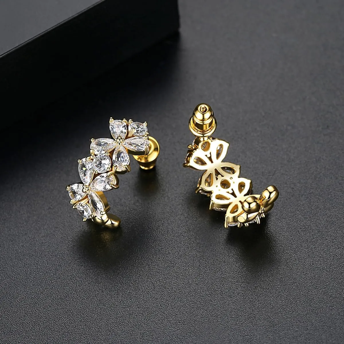 14K Gold Flower Moissanite Open Hoop Earrings, Modern Minimalist Design, Chic Accessory for Women