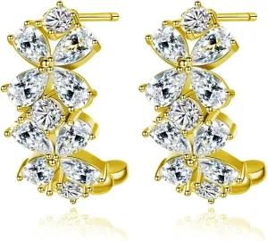 14K Gold Flower Moissanite Open Hoop Earrings, Modern Minimalist Design, Chic Accessory for Women