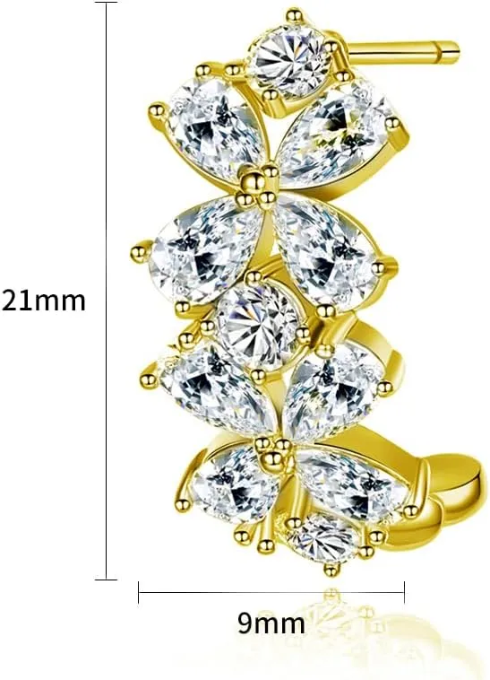 14K Gold Flower Moissanite Open Hoop Earrings, Modern Minimalist Design, Chic Accessory for Women