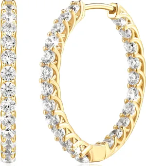 14K Gold Hoop Earrings Gold Earrings Diamond Earring with Sparkling Cubic Zirconia Hoops Earring for Womens Hoops Jewelry 25mm