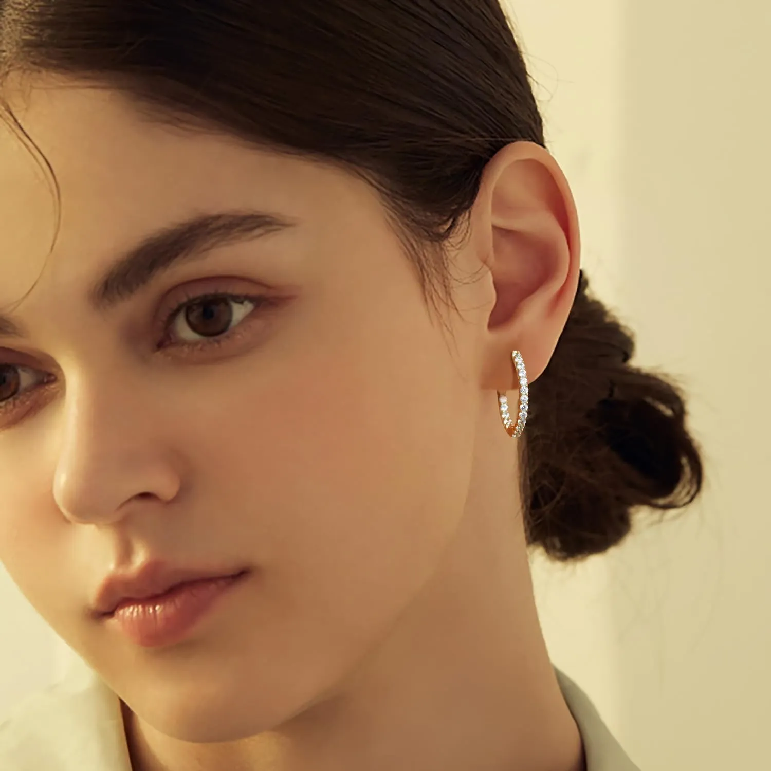 14K Gold Hoop Earrings Gold Earrings Diamond Earring with Sparkling Cubic Zirconia Hoops Earring for Womens Hoops Jewelry 25mm