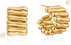 14K Gold Plated 925 Sterling Silver Post Hoop Earrings for Women, Dainty Chunky Thick Round Earrings Lightweight Jewelry Gifts for Women
