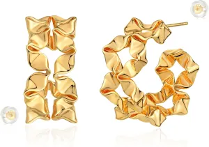 14K Gold Plated 925 Sterling Silver Post Hoop Earrings for Women, Gold Chunky Irregular Earrings Hypoallergenic Jewelry Gifts