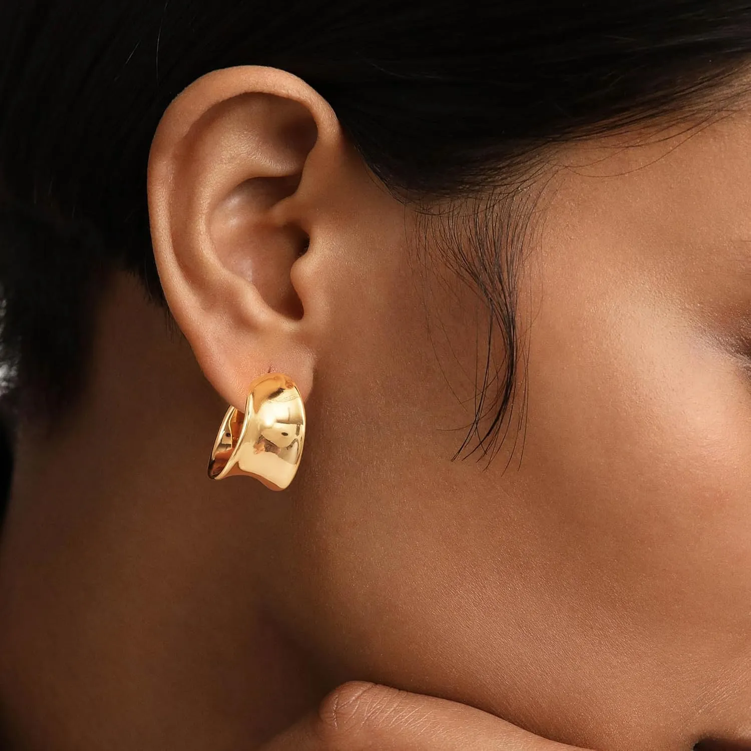 14K Gold Plated 925 Sterling Silver Post Hoop Earrings for Women Gold Polished Open C Shape Earring Hypoallergenic Minimalist Gold Jewelry Gifts