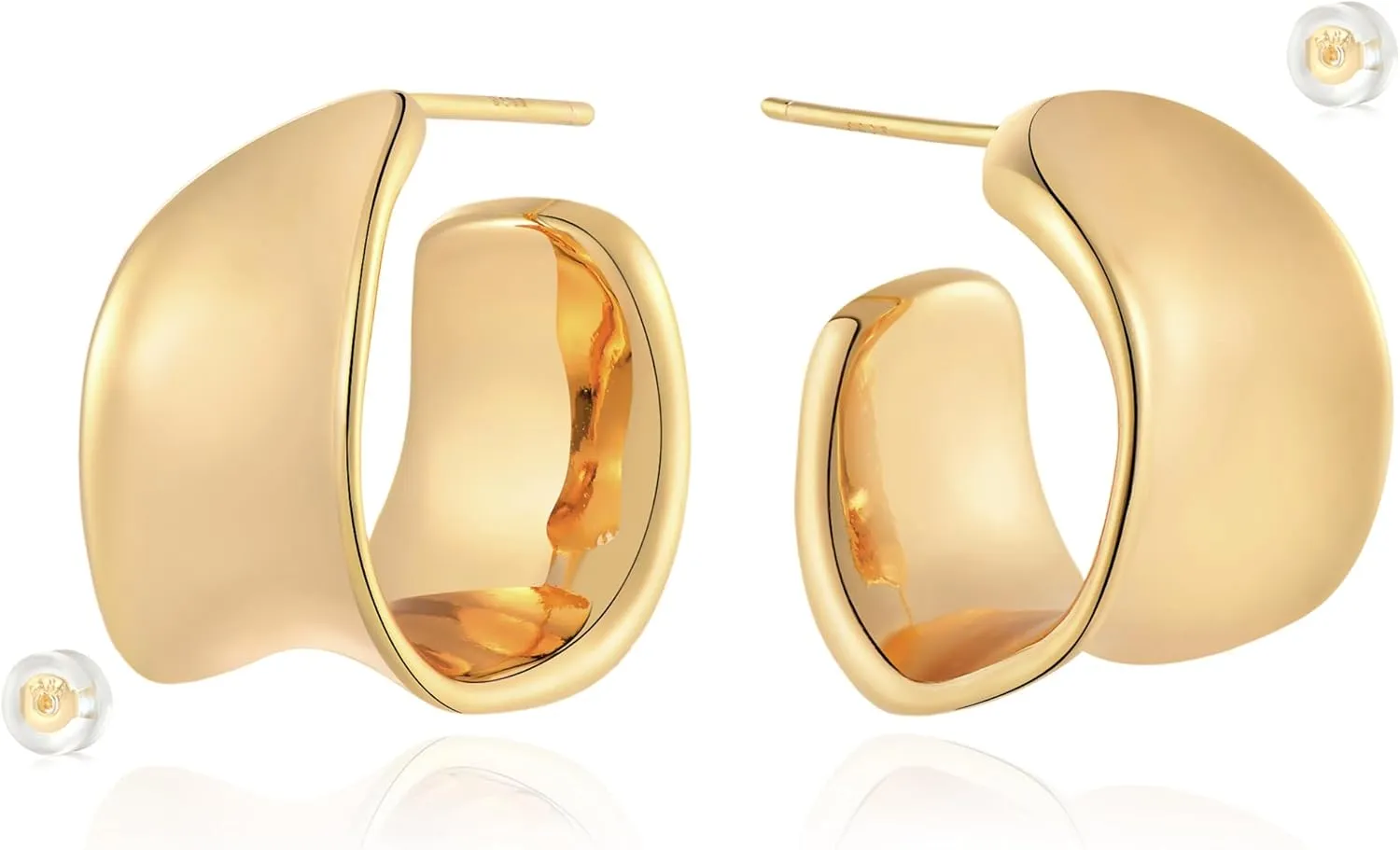 14K Gold Plated 925 Sterling Silver Post Hoop Earrings for Women Gold Polished Open C Shape Earring Hypoallergenic Minimalist Gold Jewelry Gifts