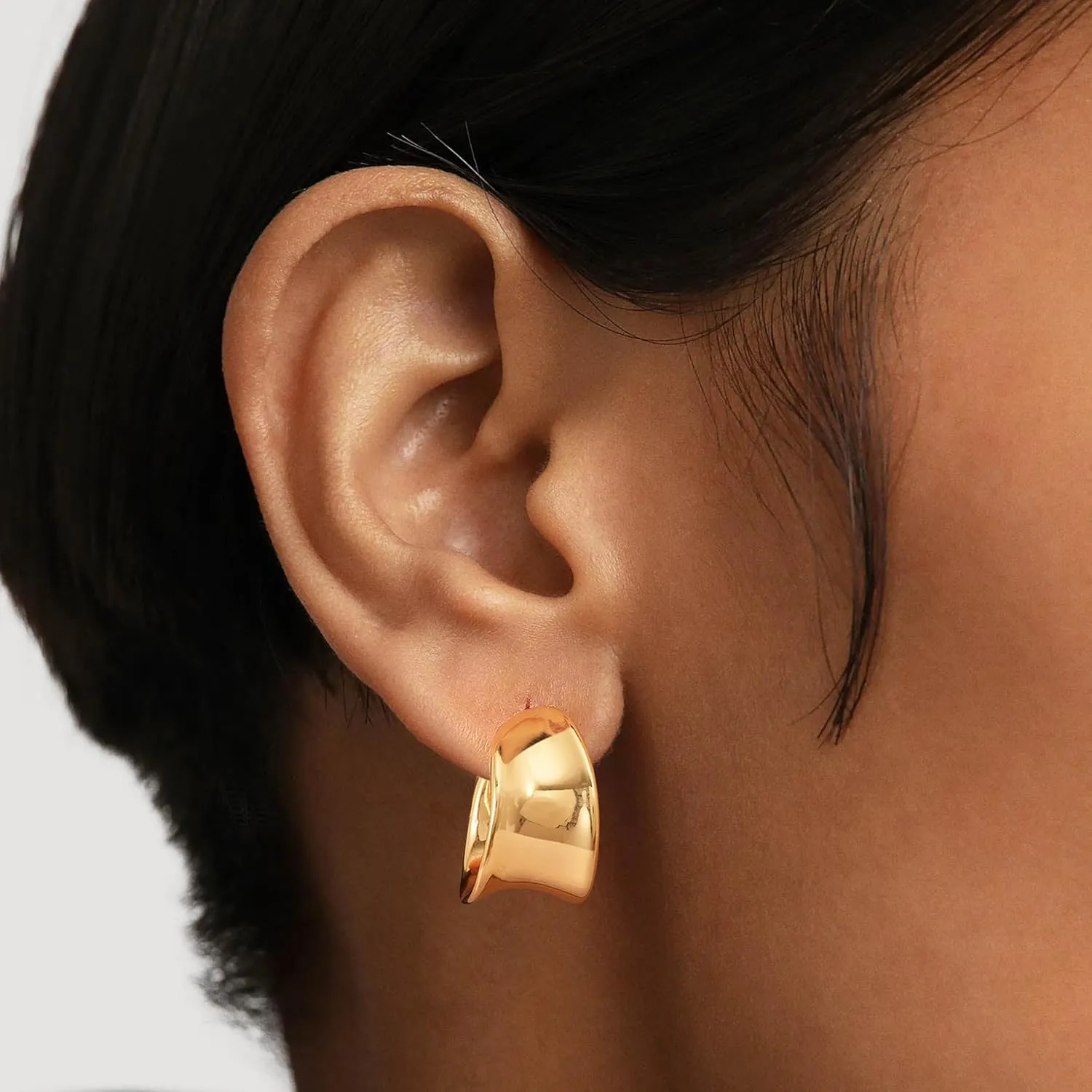 14K Gold Plated 925 Sterling Silver Post Hoop Earrings for Women Gold Polished Open C Shape Earring Hypoallergenic Minimalist Gold Jewelry Gifts
