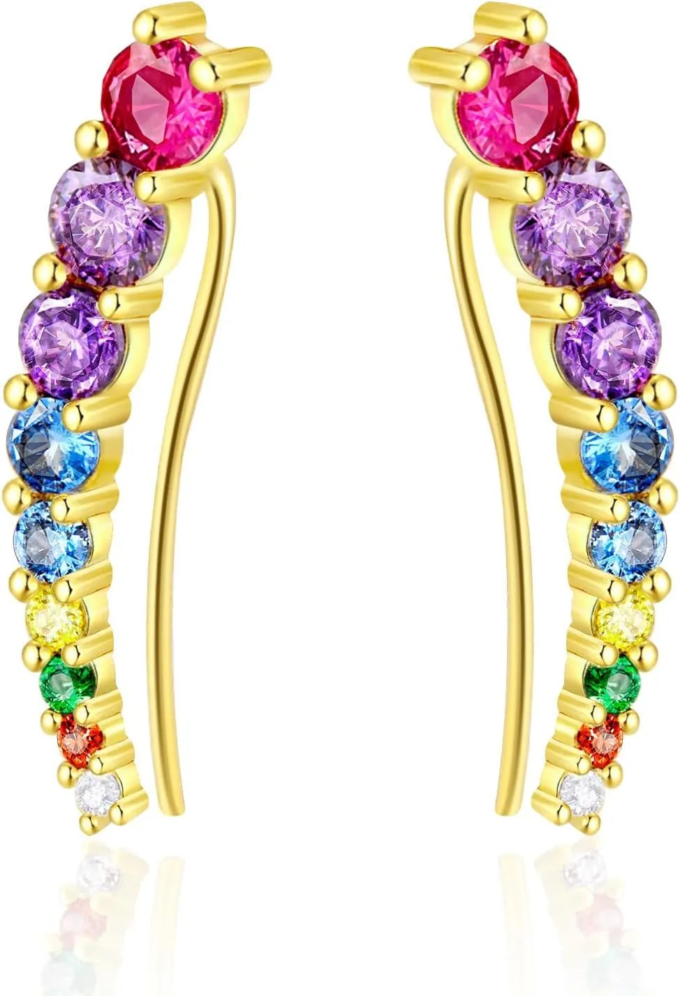 14K Gold Plated Cubic Zirconia Ear Crawler Earrings Sterling Silver Post Faux Diamond Ear Climber Earrings Fashion Ear Cuffs Ear Wrap for Women Jewelry Gift Silver Earrings for Women