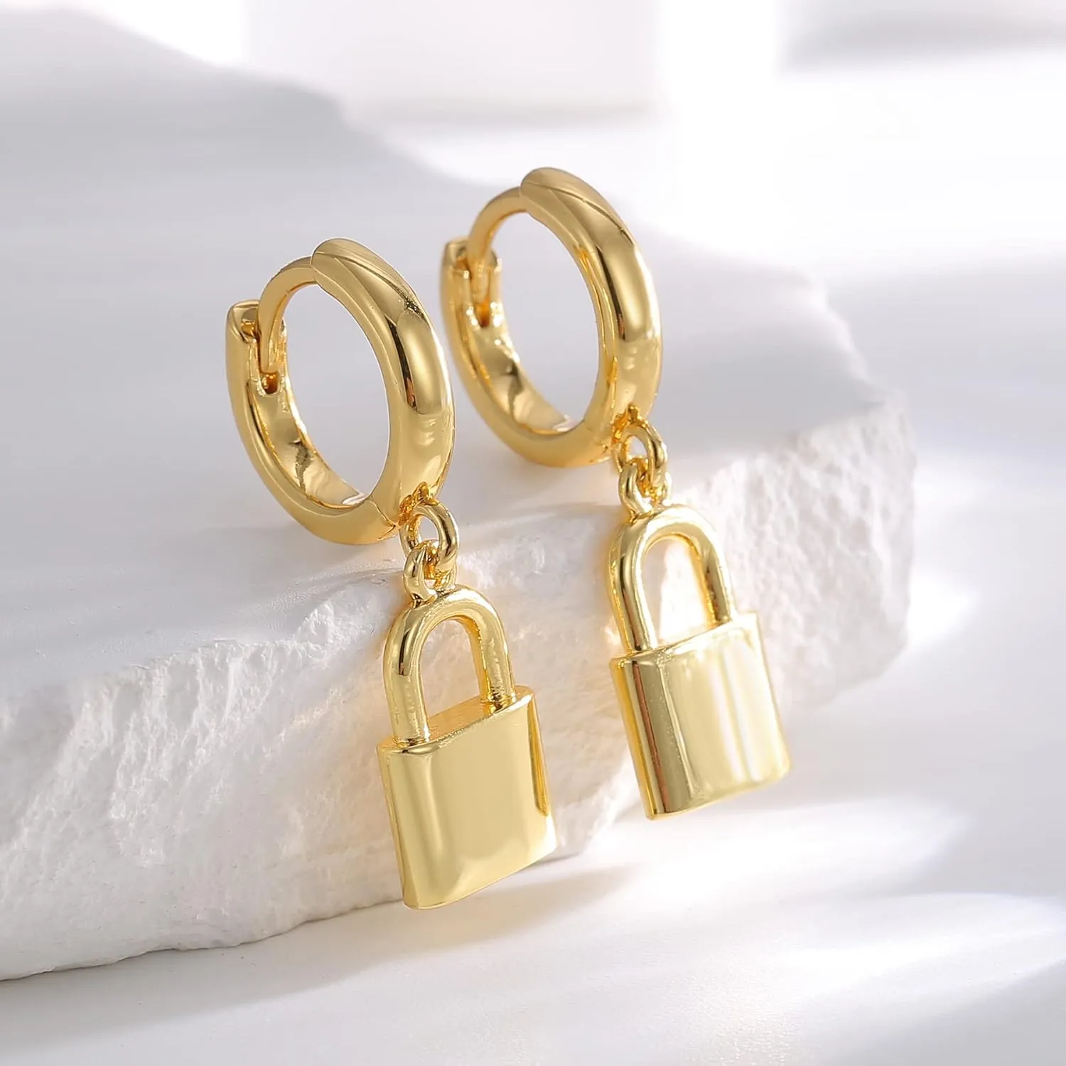 14K Gold Plated Drop Earrings-Medium Huggie Hoop Charm Earrings Lightweight Dangle Earrings for Women-Summer Beach Jewelry Hypoallergenic Gift for Her