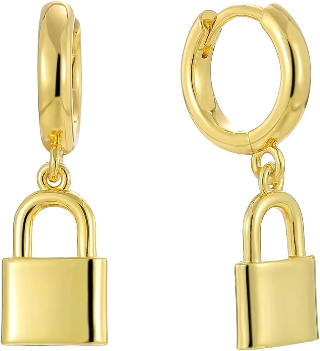 14K Gold Plated Drop Earrings-Medium Huggie Hoop Charm Earrings Lightweight Dangle Earrings for Women-Summer Beach Jewelry Hypoallergenic Gift for Her