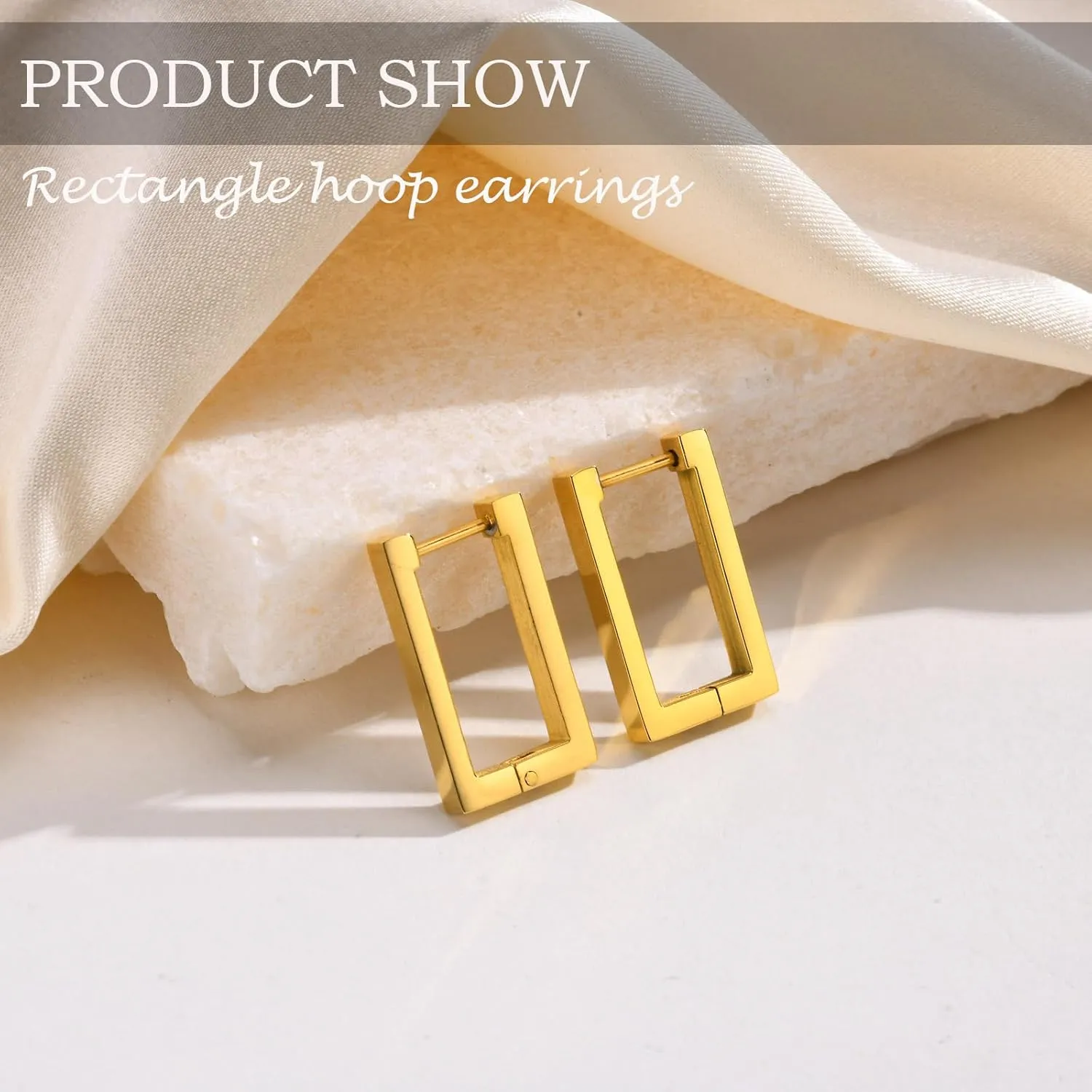 14K Gold Plated Geometric Hoop Huggie Earrings for Women,Stainless Steel Minimalist Star Heart Square Rectangle Hexagon Ellipse Earrings Fashion Jewelry Gifts