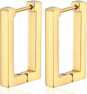 14K Gold Plated Geometric Hoop Huggie Earrings for Women,Stainless Steel Minimalist Star Heart Square Rectangle Hexagon Ellipse Earrings Fashion Jewelry Gifts