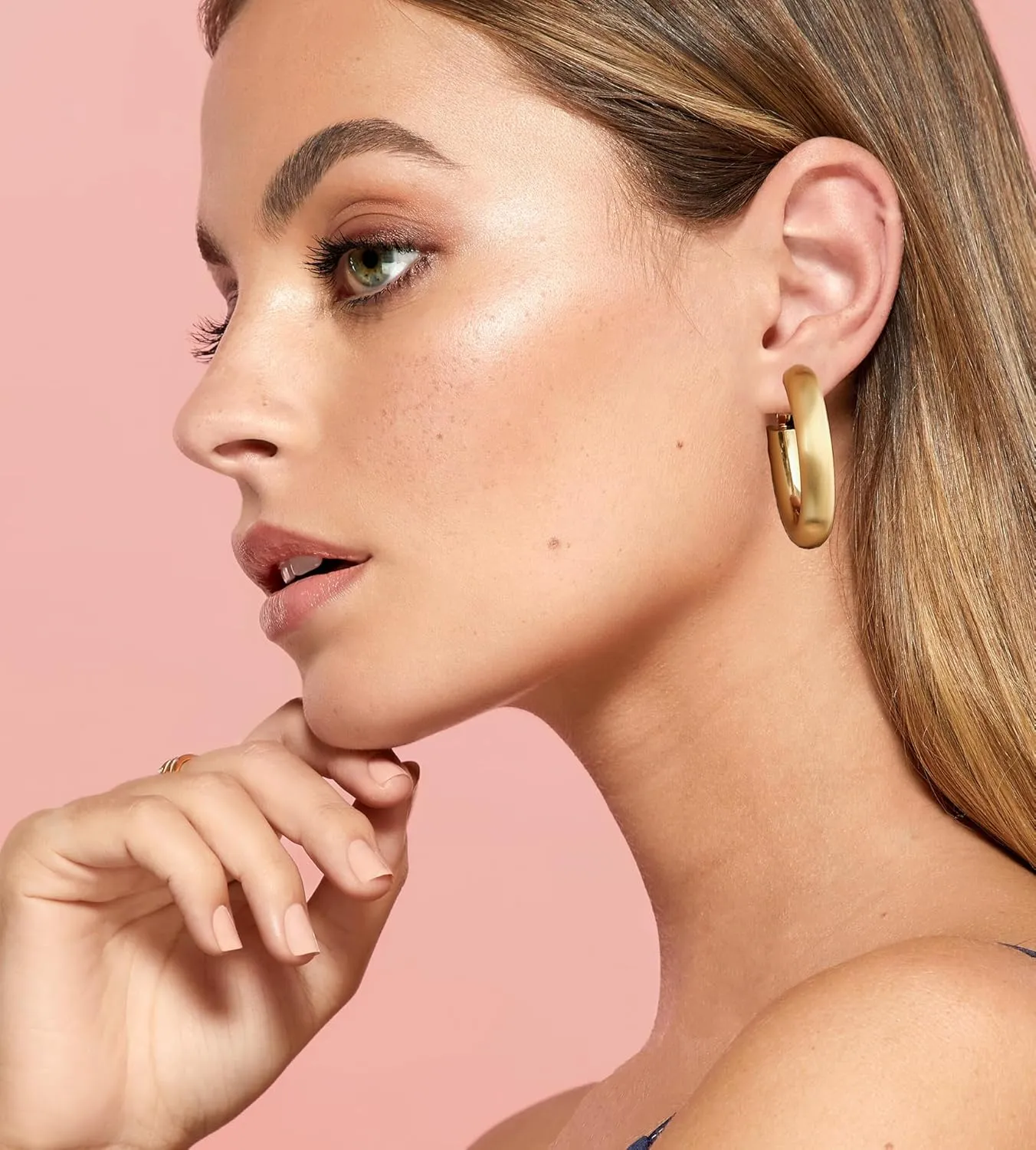 14K Gold Plated Hoop Earrings for Women, Trendy Big Chunky Gold Hoop Earrings Lightweight Hypoallergenic Jewelry for Her