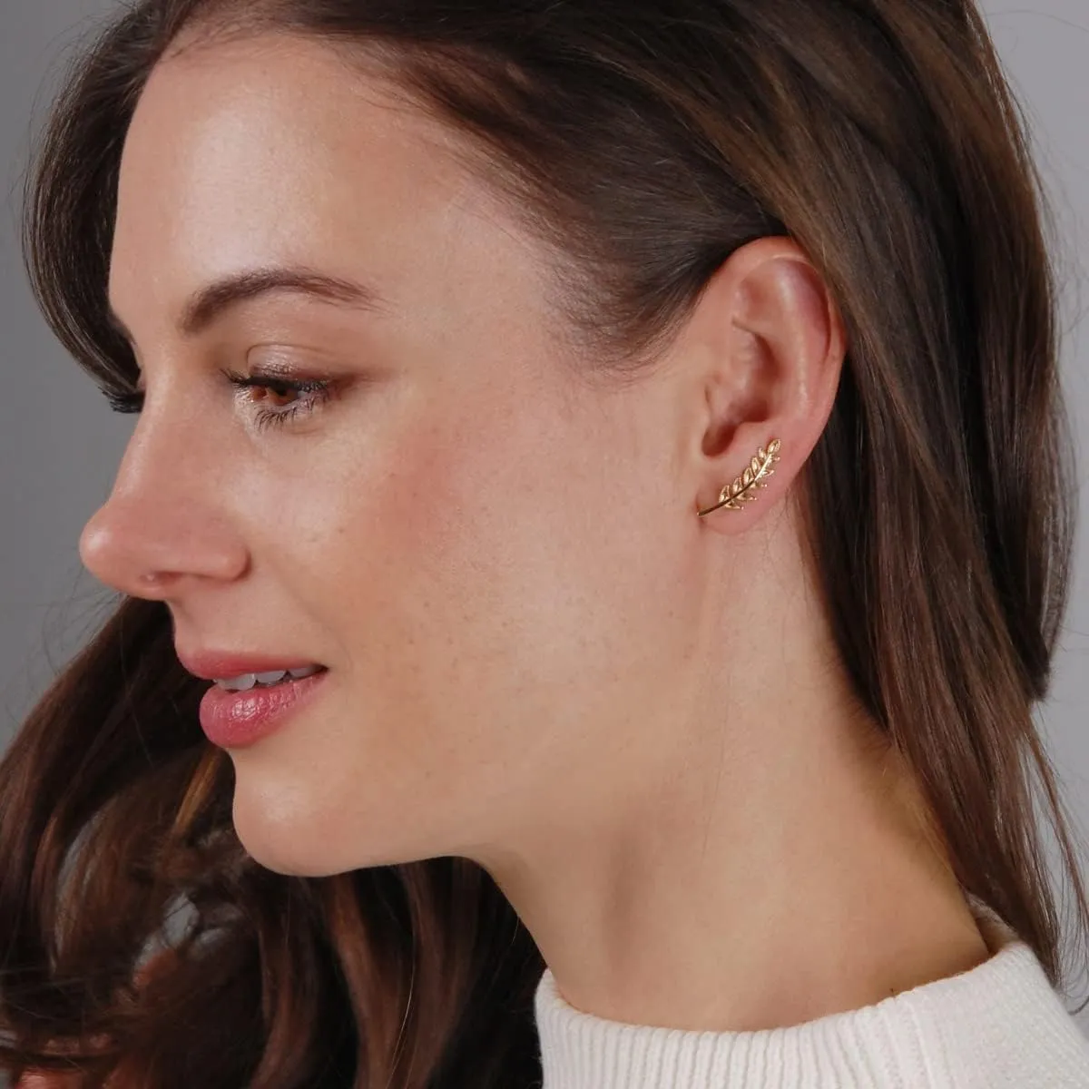 14K Gold Plated or Silver Tone Ear Crawler Earrings for Women - Delicate Leaf Ear Climbers, Hypoallergenic Ear Cuff Studs, Safe for Sensitive Ears