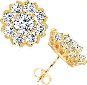 14K Gold Plated Post Brilliant Round Faux Diamond Halo Zirconia Stud Earrings - Premium Cubic Zirconia in Yellow Gold Earrings For Women ,Cubic Zirconia Earrings Studs, Stud Earrings Hypoallergenic for Women