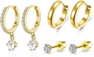 14K Gold Plated Small Huggie Hoop Earrings Set Hypoallergenic Lightweight Huggie Hoops Earrings for Women