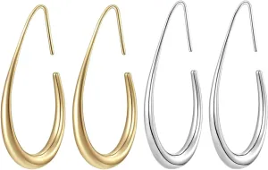 14k Gold/Silver Plated Hypoallergenic Oval Earrings for Women Lightweight Chunky Open Hoops for Women Teardrop Hoop Earrings High Polished Jewelry Trendy Gold Hoop Earrings