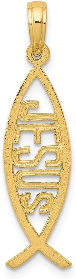 14K Ichthus Fish with Jesus Pendant, 14 kt Yellow Gold