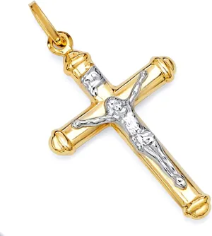 14k REAL Two Tone Gold Religious Jesus Cross Charm Pendant