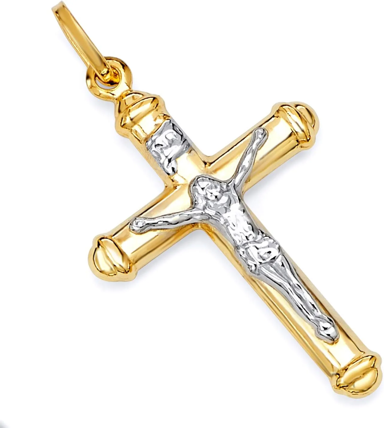 14k REAL Two Tone Gold Religious Jesus Cross Charm Pendant