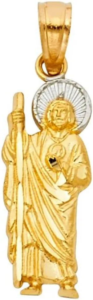 14k REAL Two Tone Gold Religious Saint Jude Thaddeus Charm Pendant