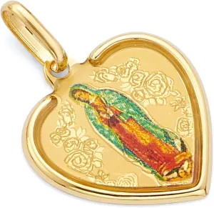 14k REAL Yellow Gold Religious Our Lady of Guadalupe Charm Pendant