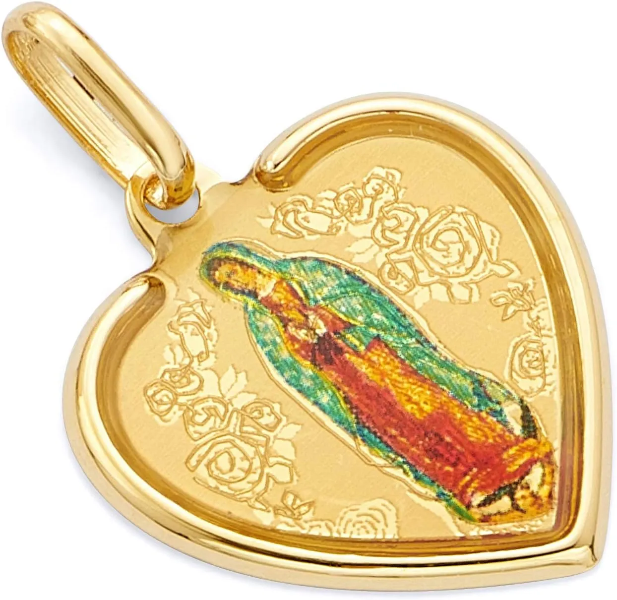 14k REAL Yellow Gold Religious Our Lady of Guadalupe Charm Pendant