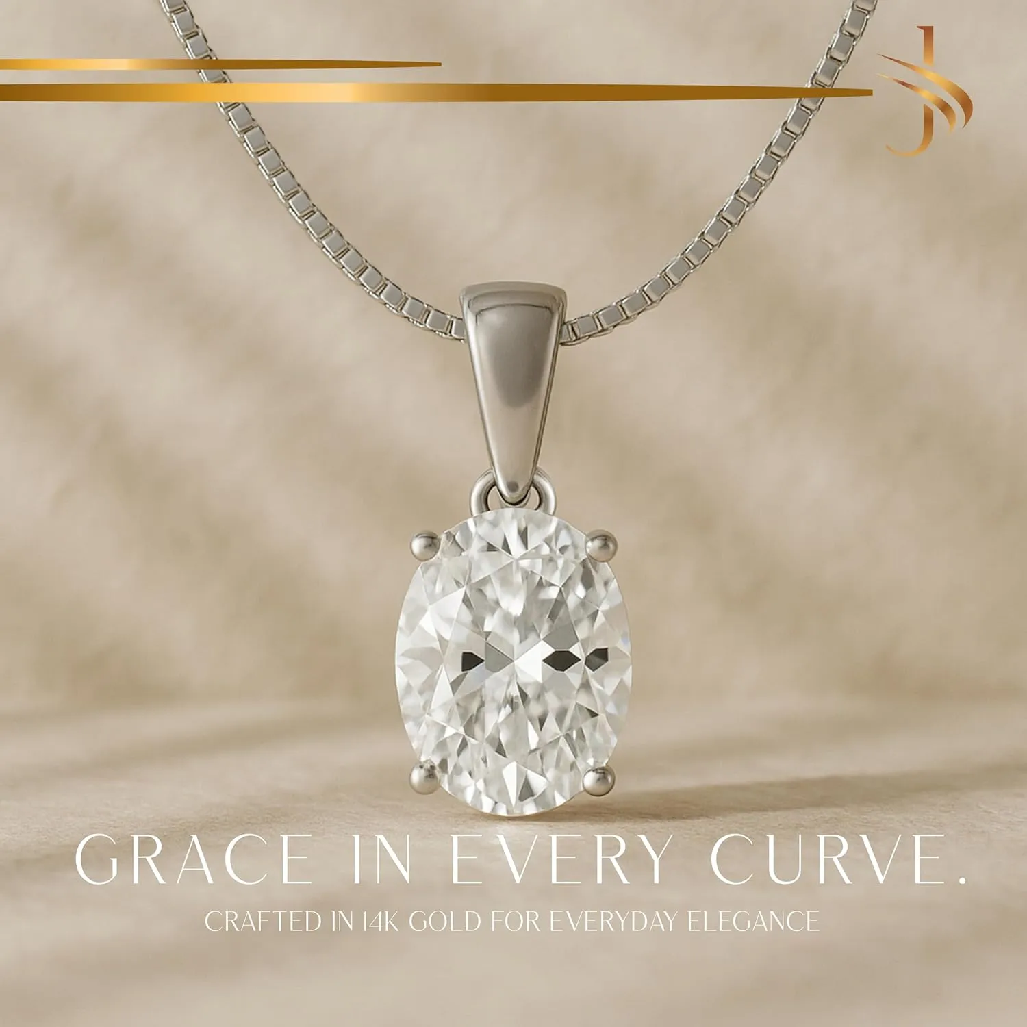 14K Solid White or Yellow Gold Lab Grown Moissanite Solitaire Pendant Necklace | Dangle Bail | Round, Cushion, Oval Cut | Pendant Only or Necklace| Fine Jewelry Luxury Gift