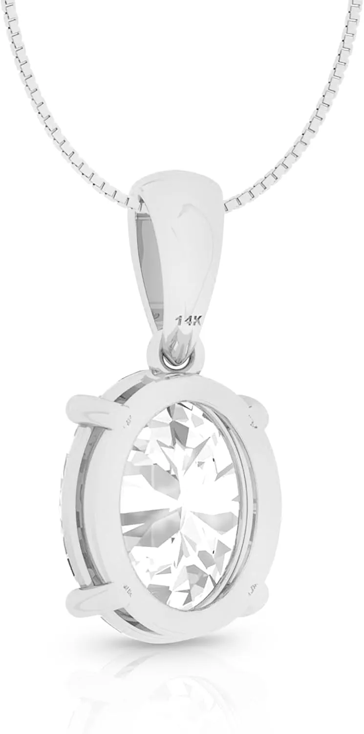 14K Solid White or Yellow Gold Lab Grown Moissanite Solitaire Pendant Necklace | Dangle Bail | Round, Cushion, Oval Cut | Pendant Only or Necklace| Fine Jewelry Luxury Gift