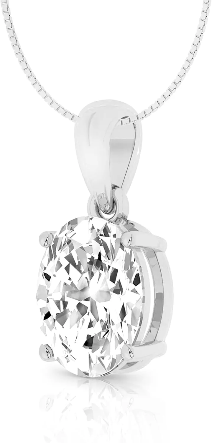 14K Solid White or Yellow Gold Lab Grown Moissanite Solitaire Pendant Necklace | Dangle Bail | Round, Cushion, Oval Cut | Pendant Only or Necklace| Fine Jewelry Luxury Gift