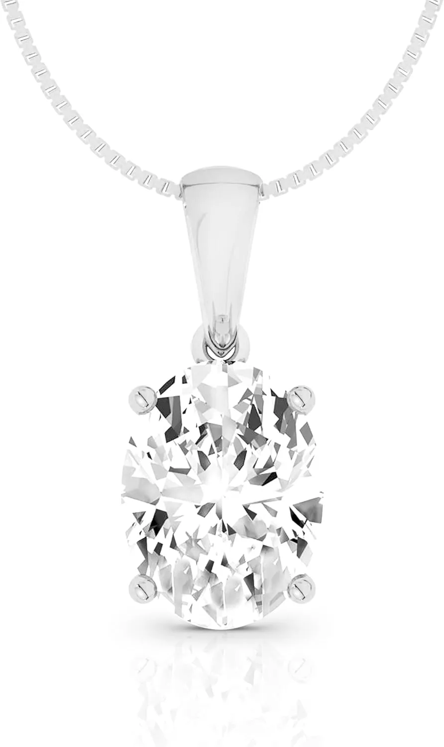 14K Solid White or Yellow Gold Lab Grown Moissanite Solitaire Pendant Necklace | Dangle Bail | Round, Cushion, Oval Cut | Pendant Only or Necklace| Fine Jewelry Luxury Gift