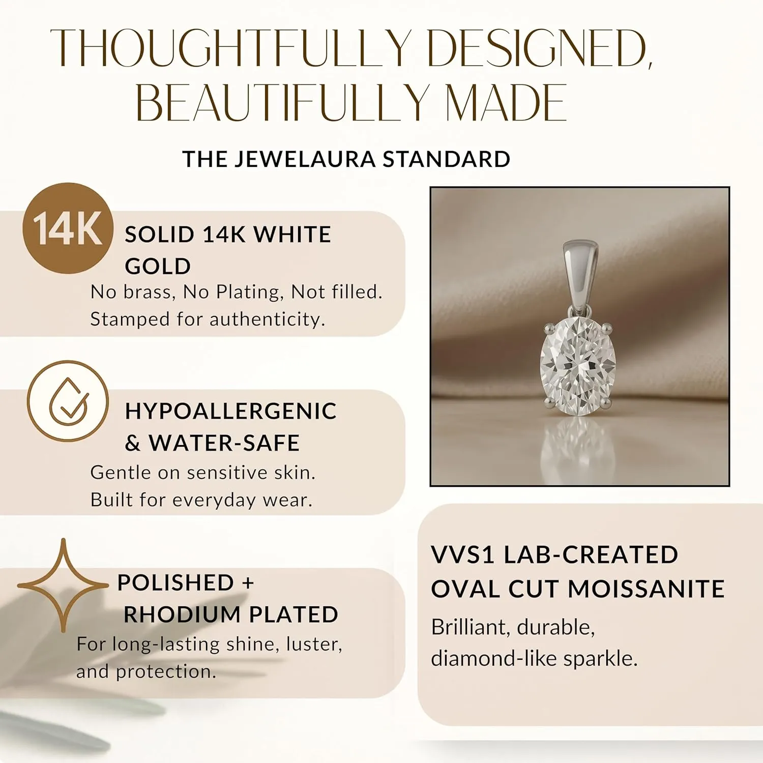 14K Solid White or Yellow Gold Lab Grown Moissanite Solitaire Pendant Necklace | Dangle Bail | Round, Cushion, Oval Cut | Pendant Only or Necklace| Fine Jewelry Luxury Gift